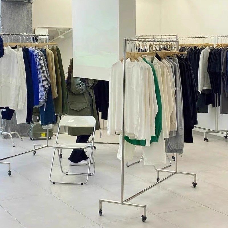 服装店展示架不锈钢落地架买手店货架中岛可移动挂衣架女装陈列架