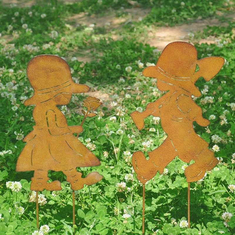 仿锈情侣花插地插男孩女孩花园草坪摆件户外庭院园艺造景装饰铁艺,家居饰品,户外/庭院摆件,淘宝优惠券,粉丝福利购,淘宝优惠卷