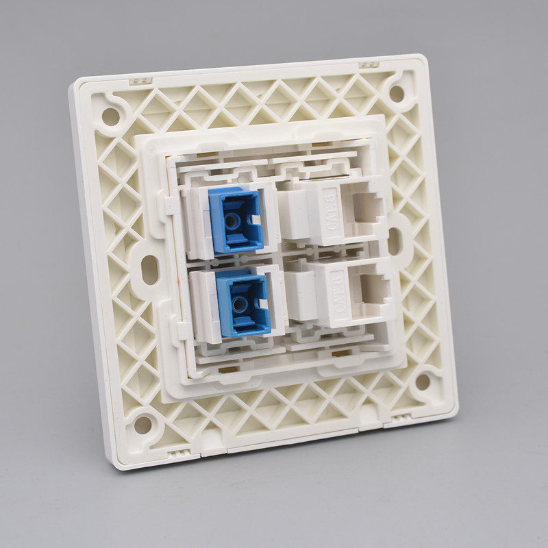 大板四口双光纤带双口六类网络面板二位光钎两位千兆电脑网线插座