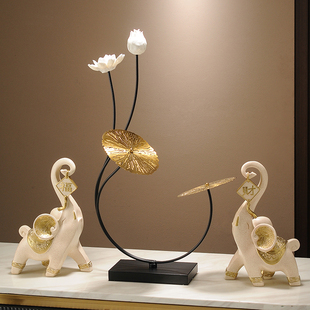 新中式荷花清新雅致摆件陶瓷高档工艺品茶室客厅玄关轻奢装饰品