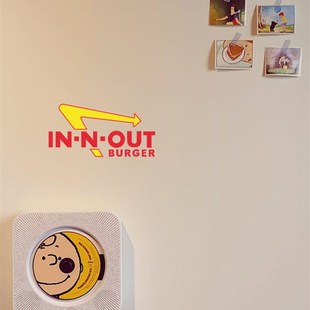 饰个性 OUT汉堡墙贴办公室玻璃贴纸装 创意车贴咖啡店定制 加州IN