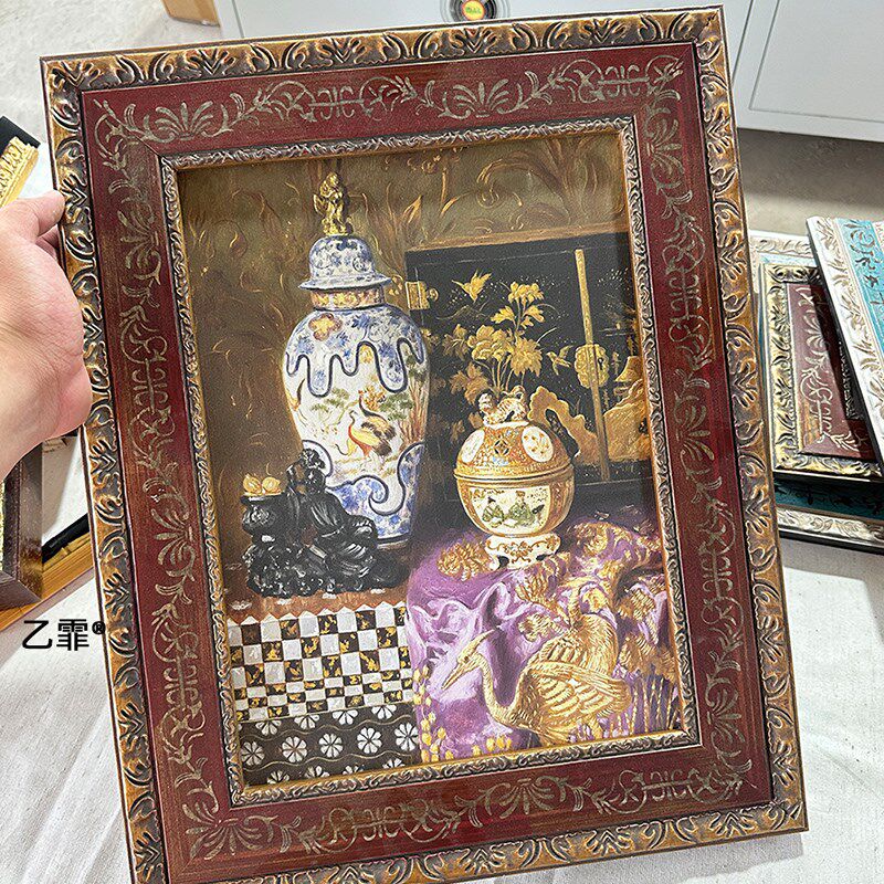 乙霏画框美式法式中古复古蓝色红色欧式古董油画实木装饰空框画框