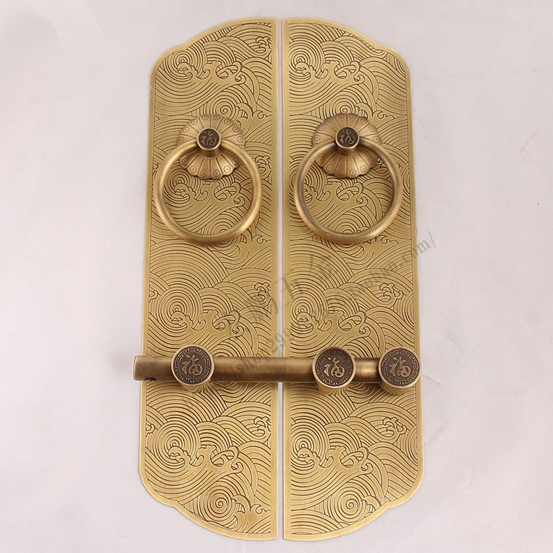 新中式简约大门加厚纯铜拉手门环门栓老式复古木门把手插销门锁