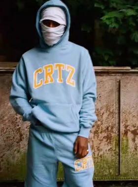 Corteiz 恶魔岛Alcatraz Basic Shorts字母潮流连帽卫衣短裤套装