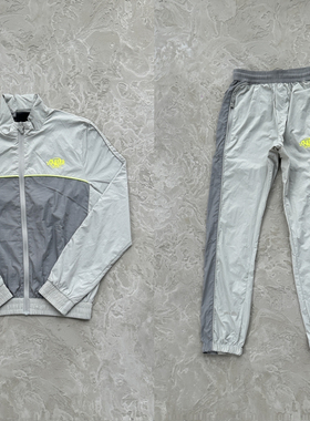 Syna Drill风美式街头嘻哈刺绣logo拼接立领风衣夹克休闲长裤套装