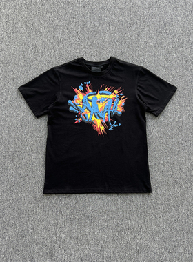 Synaworld 夏季蓝色短袖T恤透气休闲欧美明星同款嘻哈说唱街头