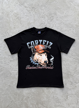 Corteiz 复古男女款T恤 dog pound tee -black 狗头标志黑色短袖
