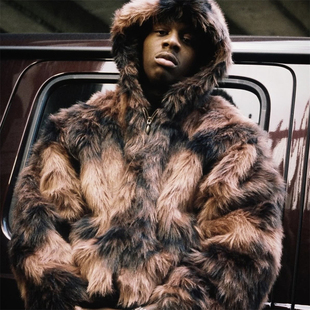 Corteiz 新款 Faux Fur Hoodie 连帽拉链外套男女款咖色长毛夹克