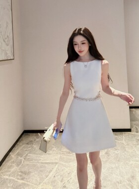 YOUENBB【情书寄予】约会女神高级感白色气质初恋露腰钓系连衣裙