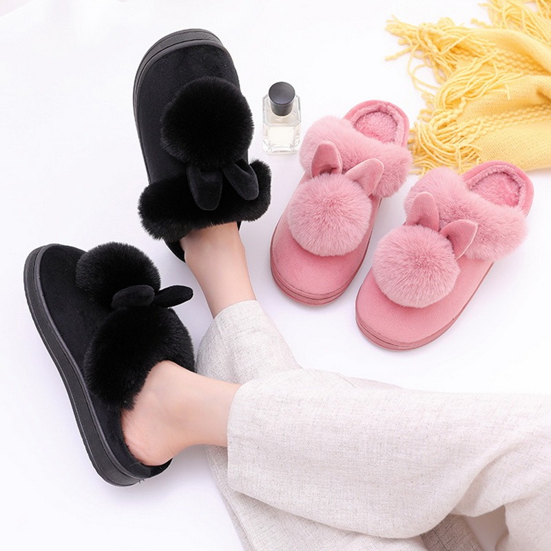 Cute Rabbit Ears House Shoes Women Winter Warm Slippers