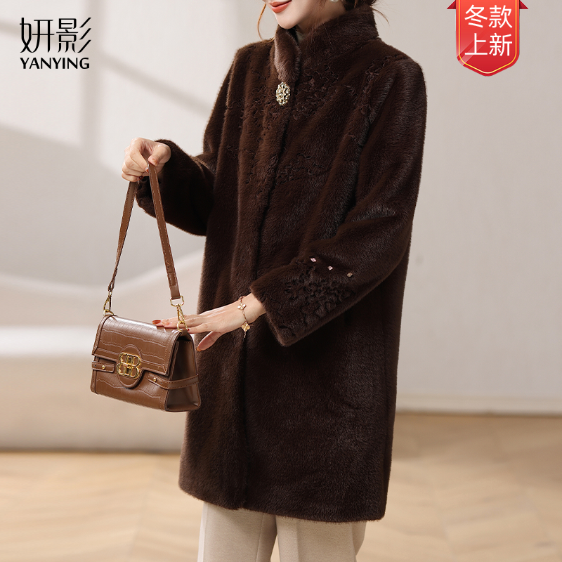 妍影中长款妈妈立领气质大衣时尚