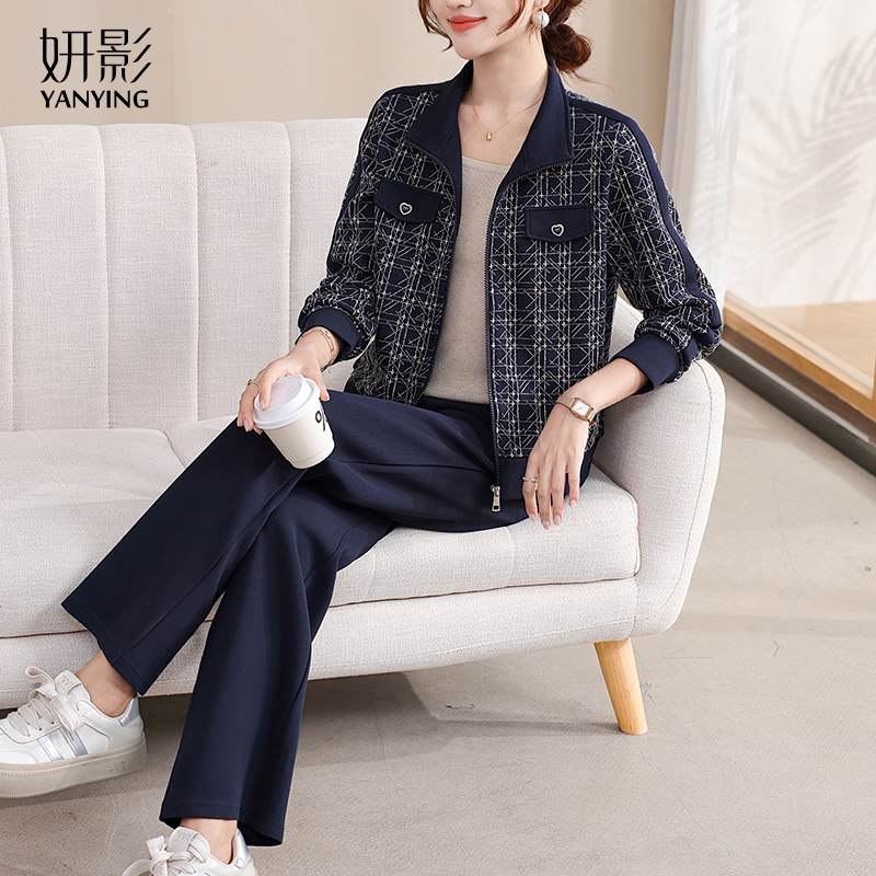 妍影中老年女装2025新款五十多岁洋气巨好看的休闲妈妈秋季套装