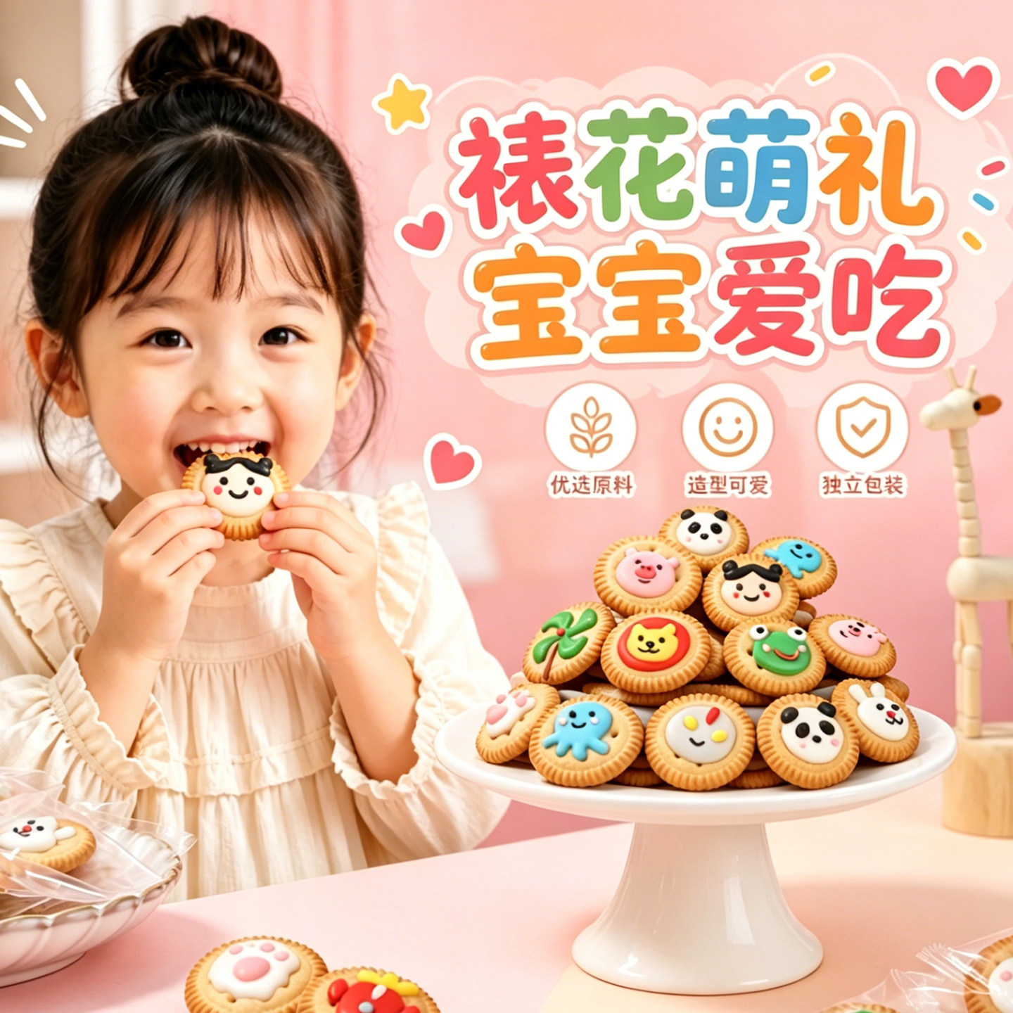 六一儿童节礼物裱花饼干卡通创意趣味糖果学生幼儿园零食大礼包