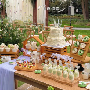 木头蛋糕盘摄影道具森林系婚礼甜品台木质蛋糕架欧式 复古做旧托盘