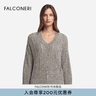 DML497B FALCONERI25年新品 女士时尚 V领罗纹亮片长袖 针织衫