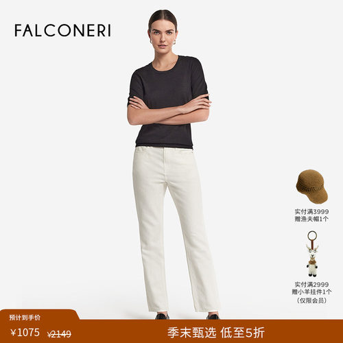 【季末折扣】FALCONERI女修身显瘦高腰亚麻混纺休闲牛仔裤DPL485G