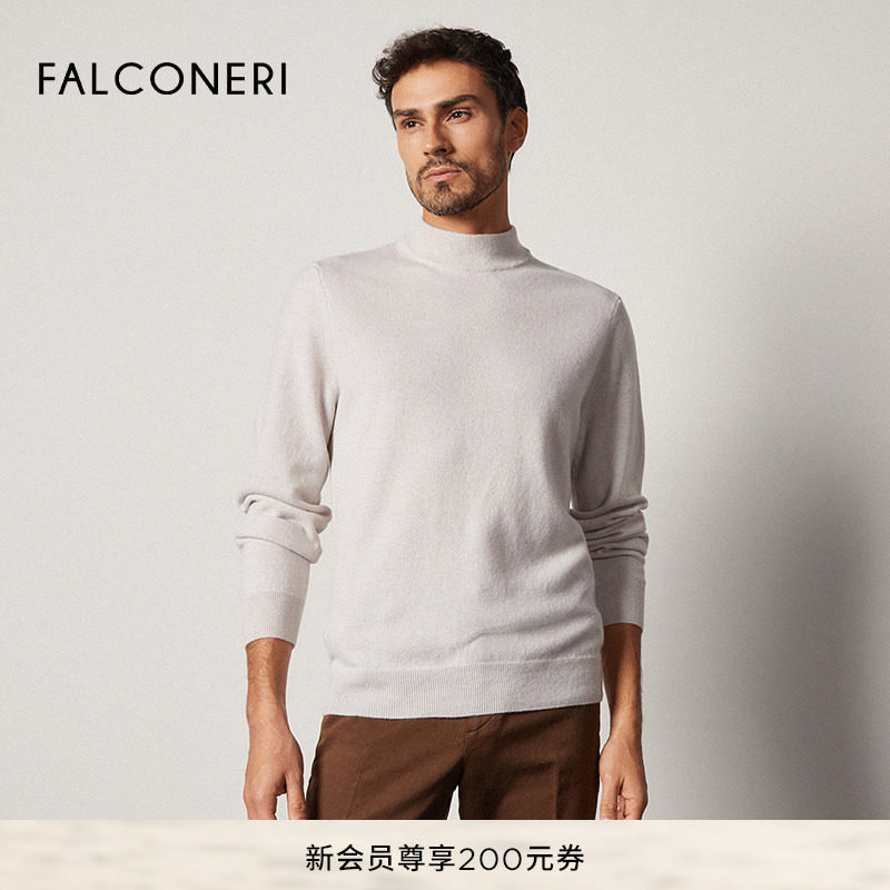 FALCONERI男士经典长袖半高领直筒毛衣原色山羊绒针织衫UML228X