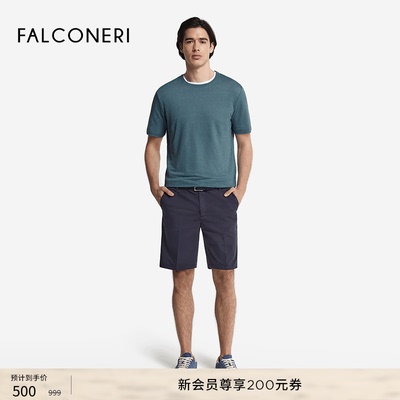 【季末折扣】FALCONERI男士简约宽松舒适圆领亚麻短袖T恤UMM0079