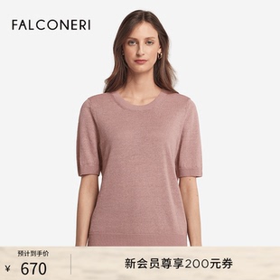 亞麻圓領修身 FALCONERI25年新品 女士時尚 經典 T恤DMM501B 羅紋短袖