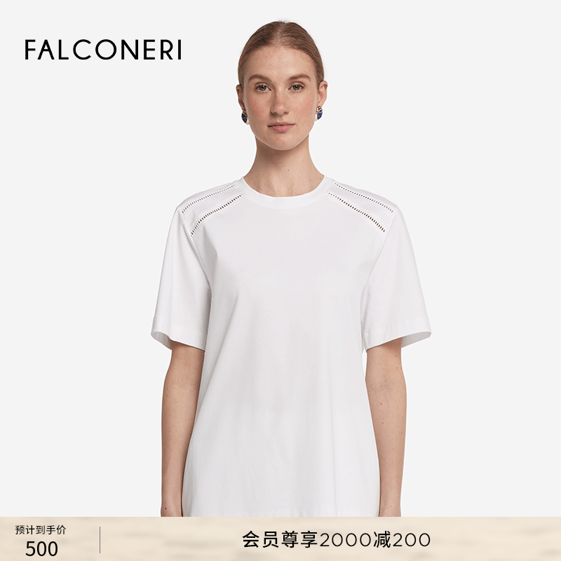FALCONERI女士时尚经典简约优雅舒适休闲纹理圆领短袖T恤DMM440I