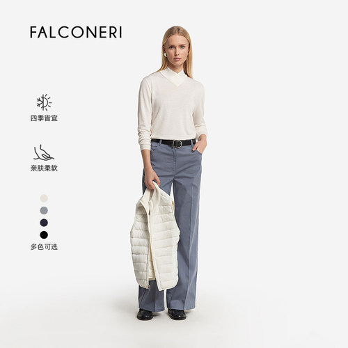 【季末甄选】FALCONERI女士宽松日常交叉领羊绒针织衫套头DMLR250