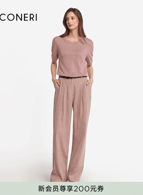 FALCONERI女士意式亚麻圆领修身罗纹短袖T恤DMM501B