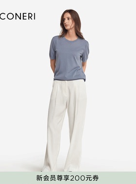 FALCONERI女简约通勤宽松罗纹圆领短袖T恤DMM200A