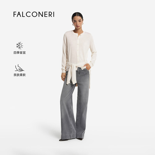【季末甄选】FALCONERI女休闲日常罗纹圆领山羊绒针织开衫DMLC250