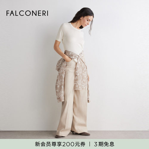 【春夏新品】FALCONERI女桑蚕丝羊绒混纺修身圆领短袖T恤DMM266A