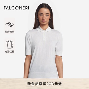 FALCONERI25年新品 T恤DMM600S 女士桑蚕丝混纺罗纹短袖 POLO衫