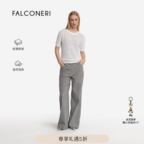 【尊享礼遇】FALCONERI女通勤日常亚麻混纺圆领短袖T恤DMM497A