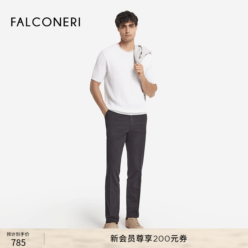 FALCONERI男士经典时尚休闲简约修身罗纹圆领短袖T恤UMM0093