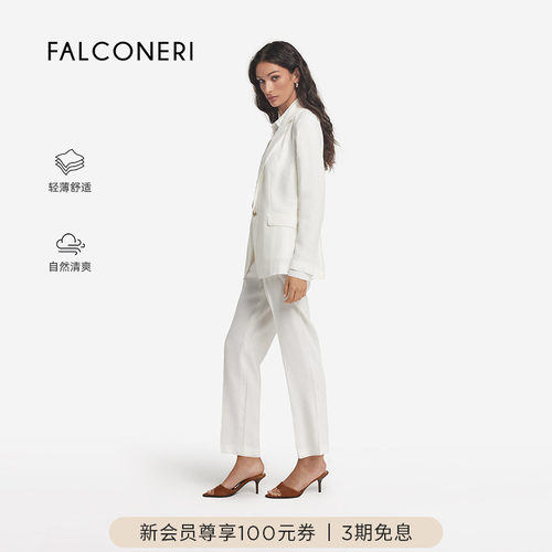 FALCONERI女士时尚经典百搭宽松商务翻领亚麻混纺西装外套DCL482E