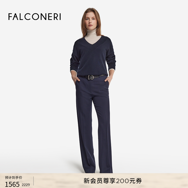 【季末折扣】FALCONERI女士V领宽松长袖山羊绒毛衣针织衫DMLX228,女装/女士精品,羊绒衫,淘宝优惠券,粉丝福利购,淘宝优惠卷