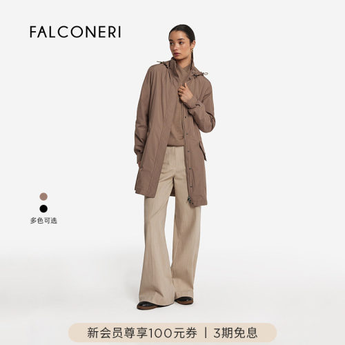 FALCONERI女士时尚经典商务宽松通勤高领拉链风衣外套DCL115K