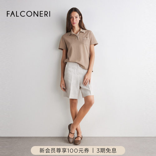 FALCONERI女士时尚经典百搭通勤桑蚕丝混纺短袖T恤polo衫DMM460T