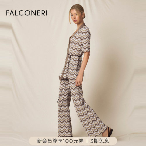 FALCONERI女士时尚经典百搭日常通勤波浪纹理短袖T恤开衫DMM441D