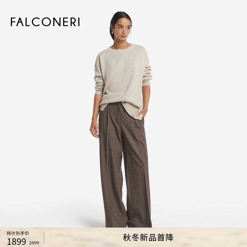 【季末折扣】FALCONERI女士圆领宽松原色羊绒针织衫毛衣DML428M,女装/女士精品,羊绒衫,淘宝优惠券,粉丝福利购,淘宝优惠卷