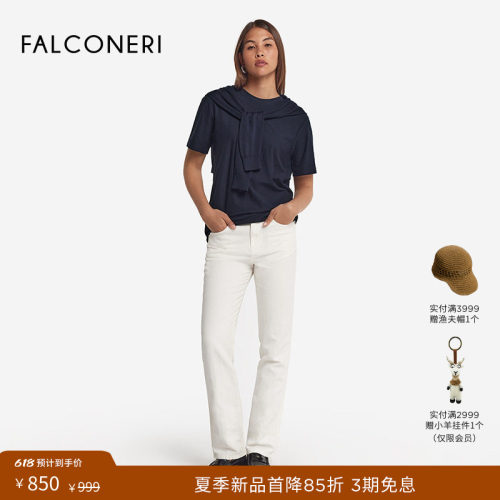 FALCONERI女士时尚经典舒适日常舒适休闲圆领纯棉短袖T恤DMM440G
