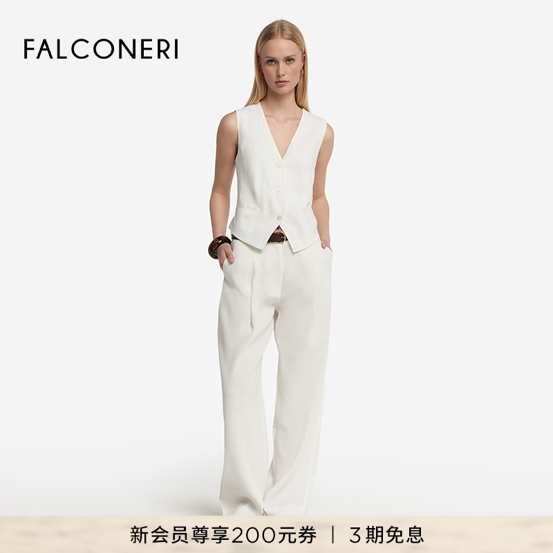 FALCONERI25年新品女士时尚经典亚麻宽松长裤柔软休闲裤DPL482C