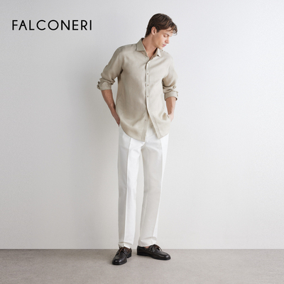 【春夏新品】FALCONERI男士经典棉质亚麻混纺直筒休闲裤UPL0029