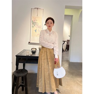 衬衫 大码 显瘦国风新中式 百分百微胖mm女装 马面裙两件套 2024春新款