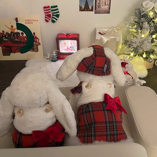 格纹狗狗衣服圣诞节保暖可爱兔子吊带变身装小型犬泰迪宠物狗服饰