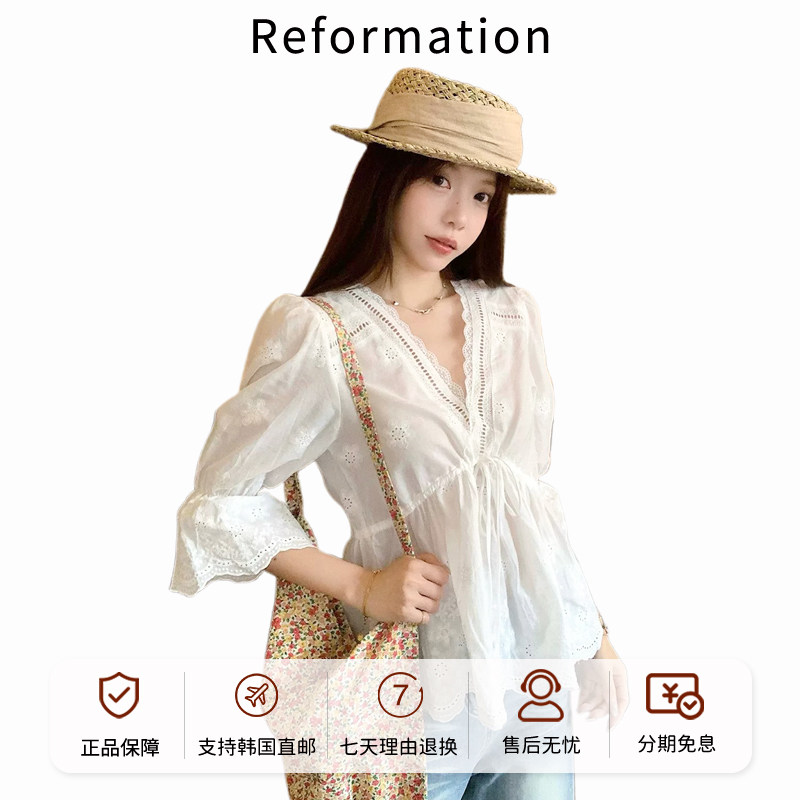 Reformation蕾丝刺绣衬衫上衣女