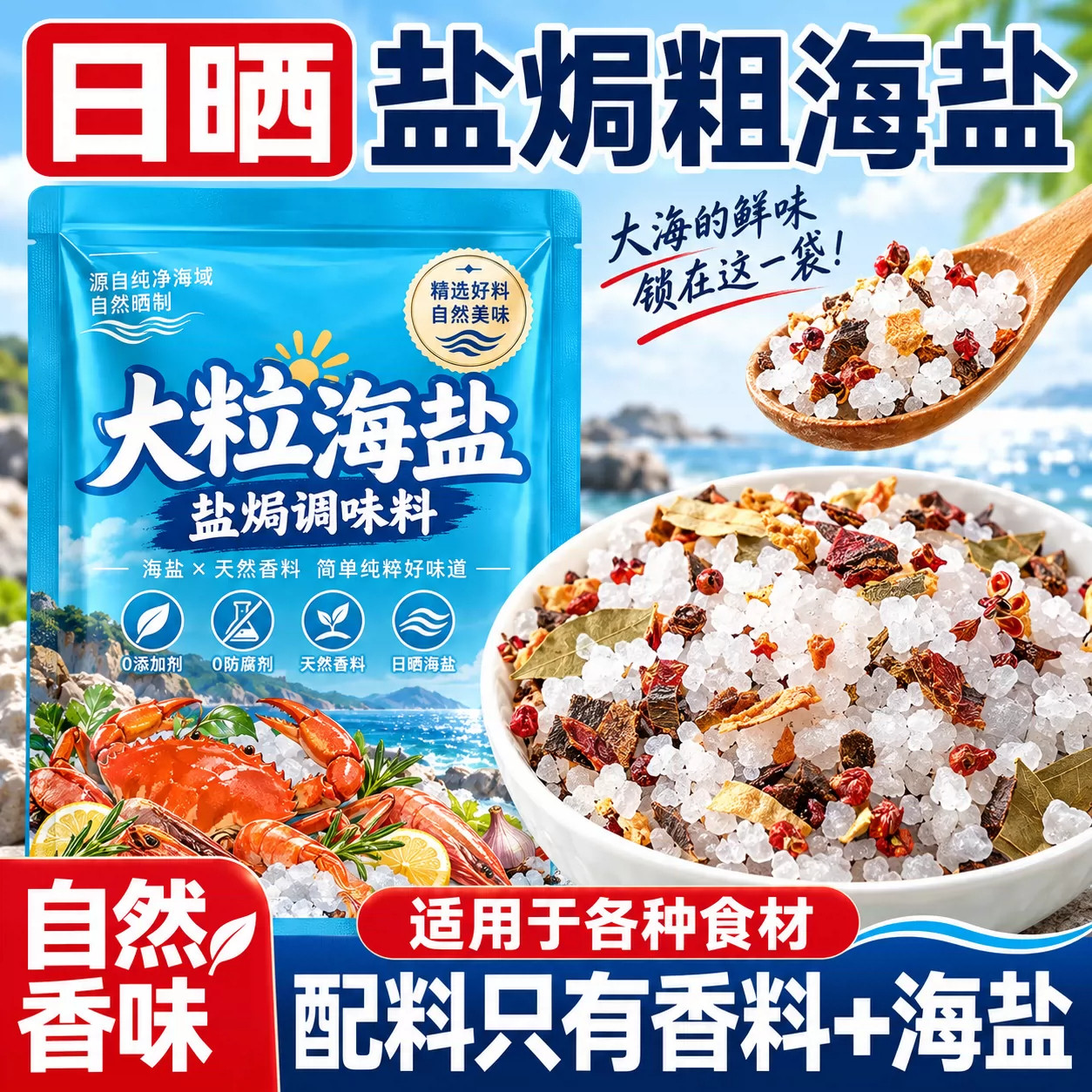 盐焗粗盐大粒海盐盐焗调味料海鲜盐焗专用粗盐家用虾蟹腌制调料包