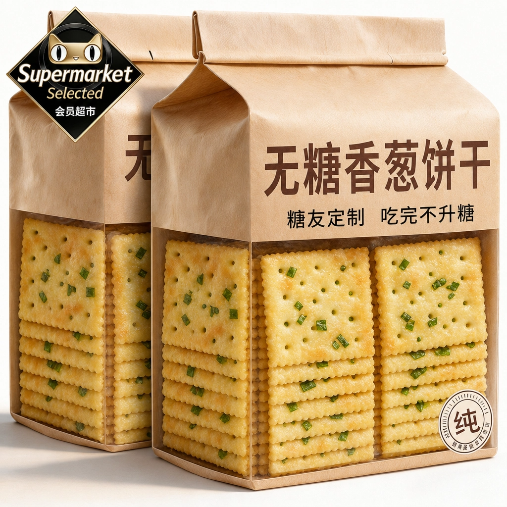 无糖咸味香葱饼干糖尿人控糖专用养胃碱性苏打饼干休闲零食食品