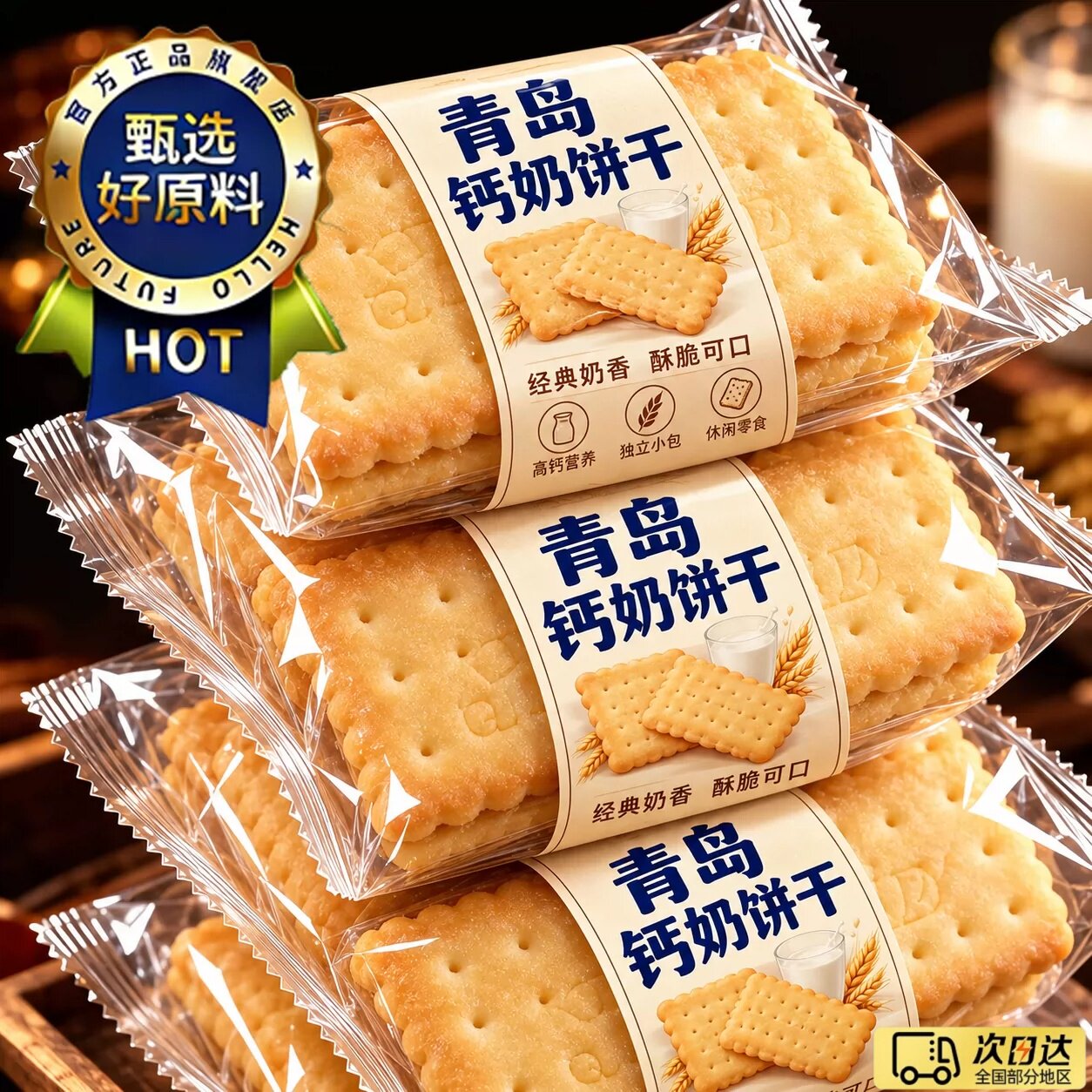 青岛钙奶饼干官方旗舰店山东整箱老式无糖小包装婴儿营养钙奶饼干