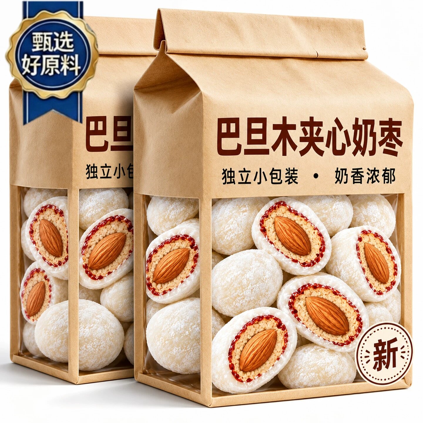 奶枣巴旦木夹心无核奶酪枣杏仁休闲特产网红零食小吃散装健康免洗