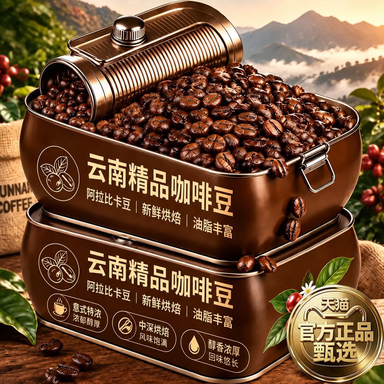 云南意式咖啡豆精品烘培图片