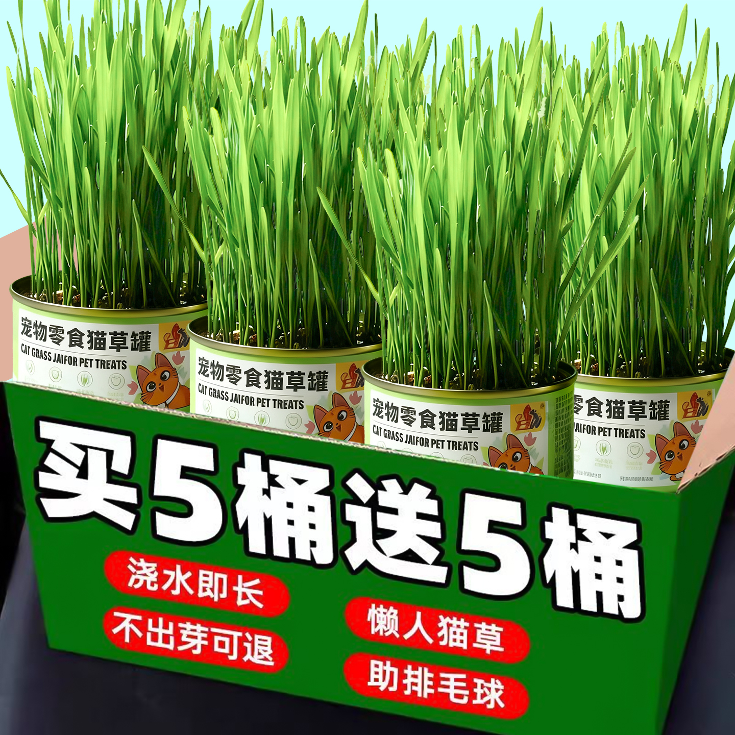 买5罐送5罐~懒人猫草整罐化毛球